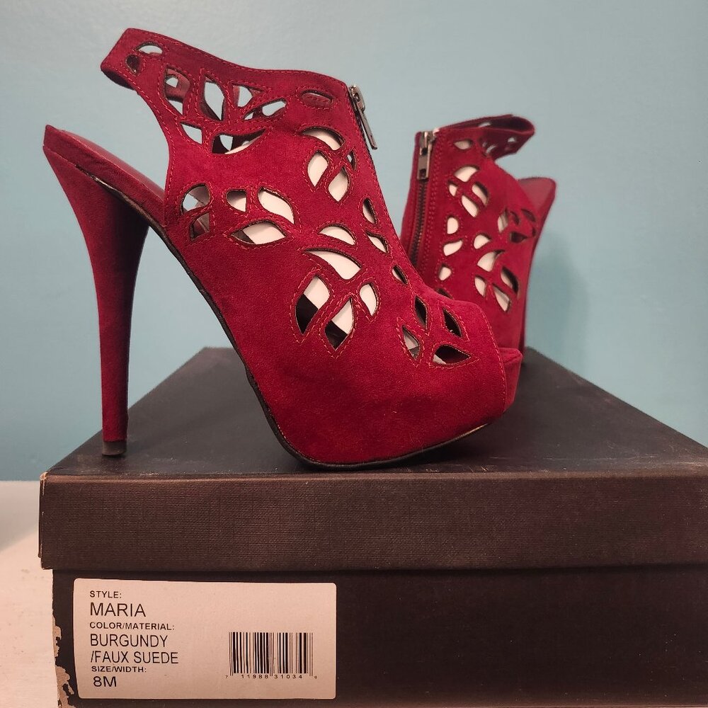 Sole Society Brand New in Box Burgundy platform slingback bootie heels, size 8M